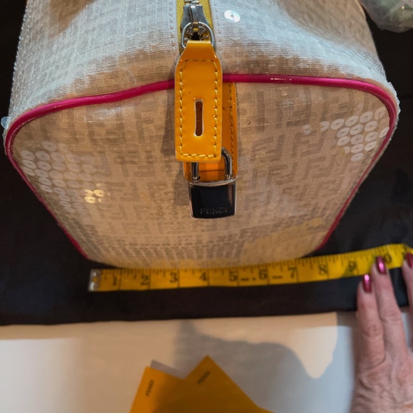 SOLD Fendi Ivory Grey Sequin Multicolour Patent Detail Boston Bag (New) - Picture 14 of 15